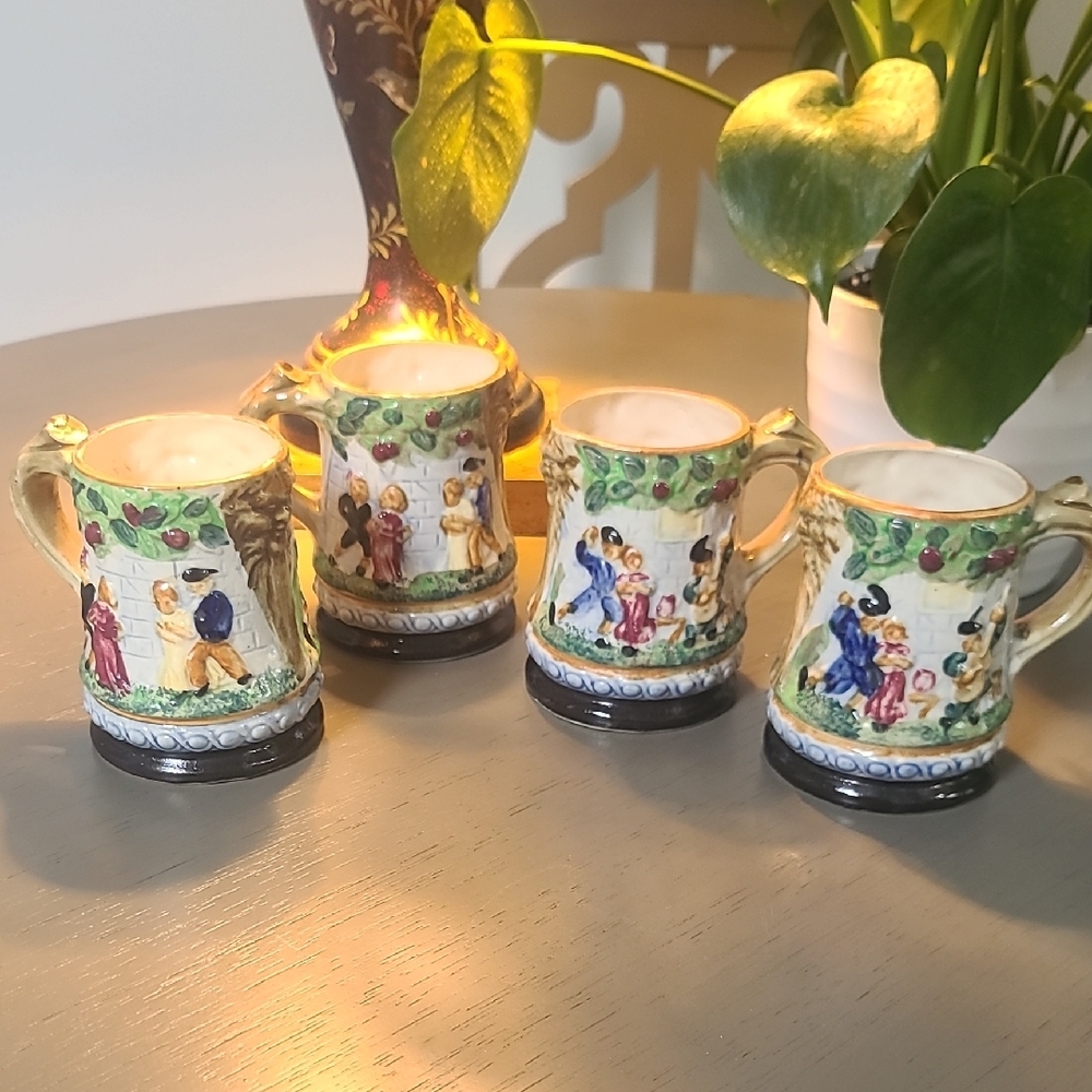 Vintage Made In JAPAN Ceramic Mugs with Colorful Design